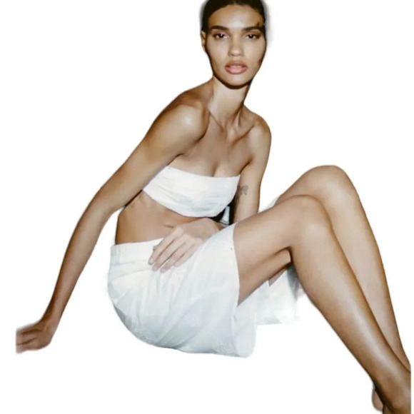 ZARA | White | EMBROIDERED LONG SHORTS - Picture 6 of 11